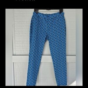 Michael Kors Blue and Black Floral Patterned Knit Pants Size Large Pockets